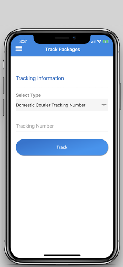 Zipx - Zipx mobile app screen for tracking packages with a domestic courier tracking number input