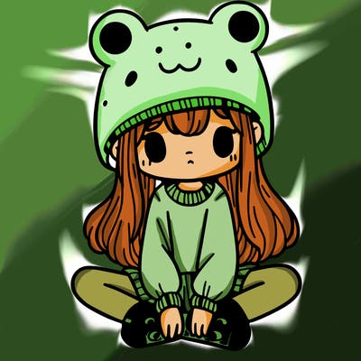 a girl wearing a frog hat and some frog socks