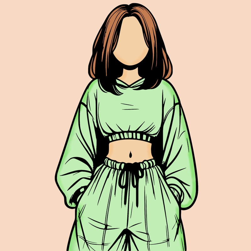 realistic girl faceless with baggy pants and a crop top