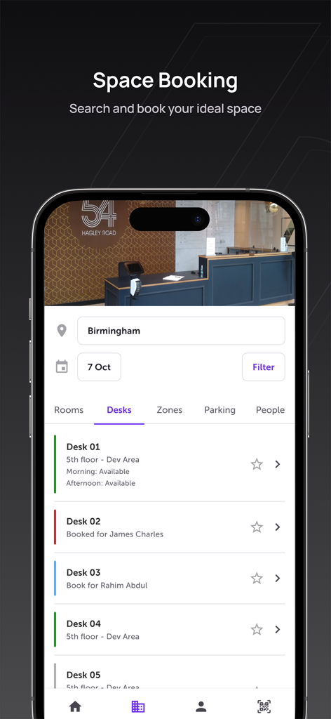 RICOH Spaces - RICOH Spaces mobile app desk booking interface