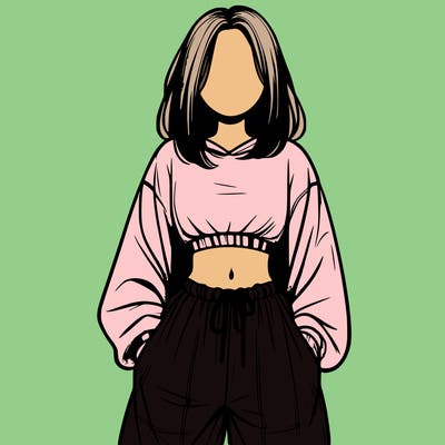 realistic girl faceless with baggy pants and a crop top