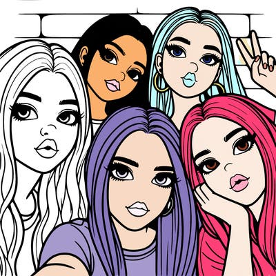 group of teen girls friends y2k up close in a selfie