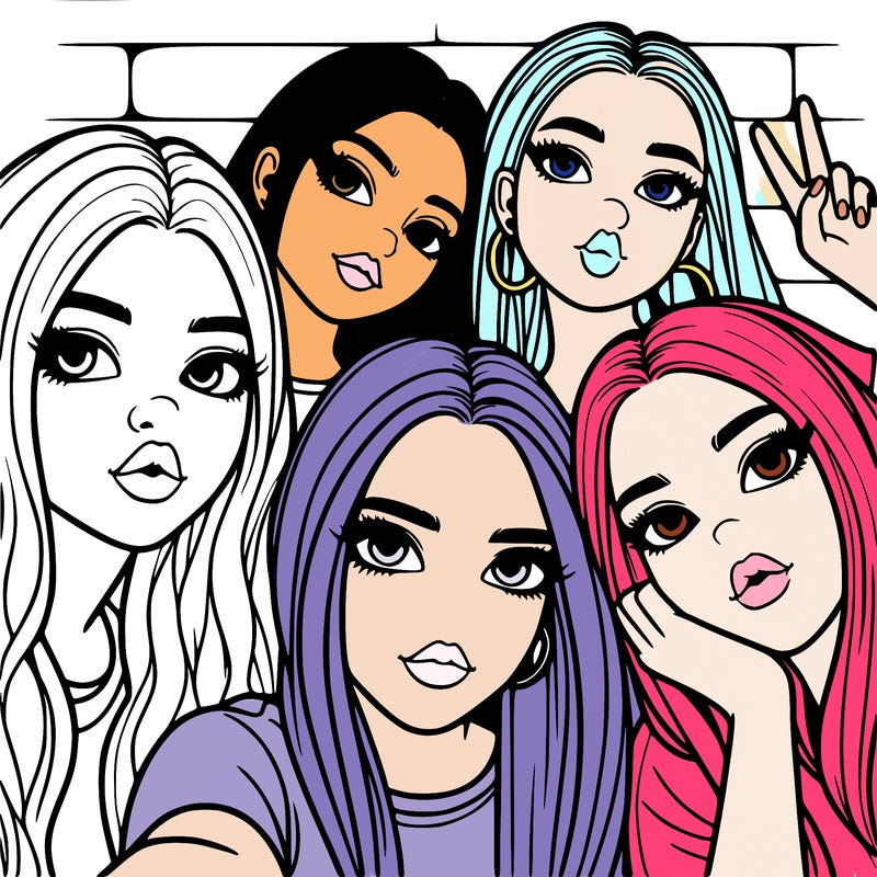 group of teen girls friends y2k up close in a selfie