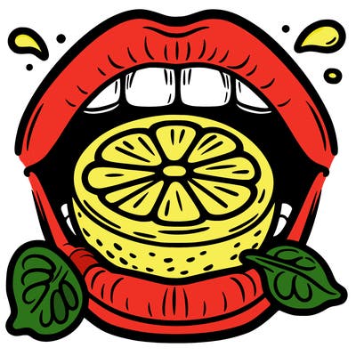 a mouth with a lemon in it