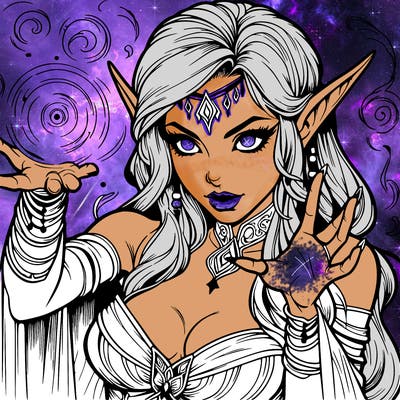 realistic scary beautiful elf sorceress casting spell