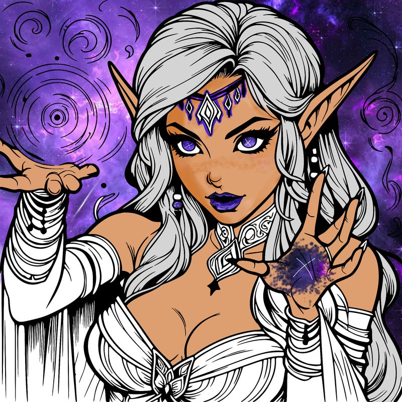 realistic scary beautiful elf sorceress casting spell