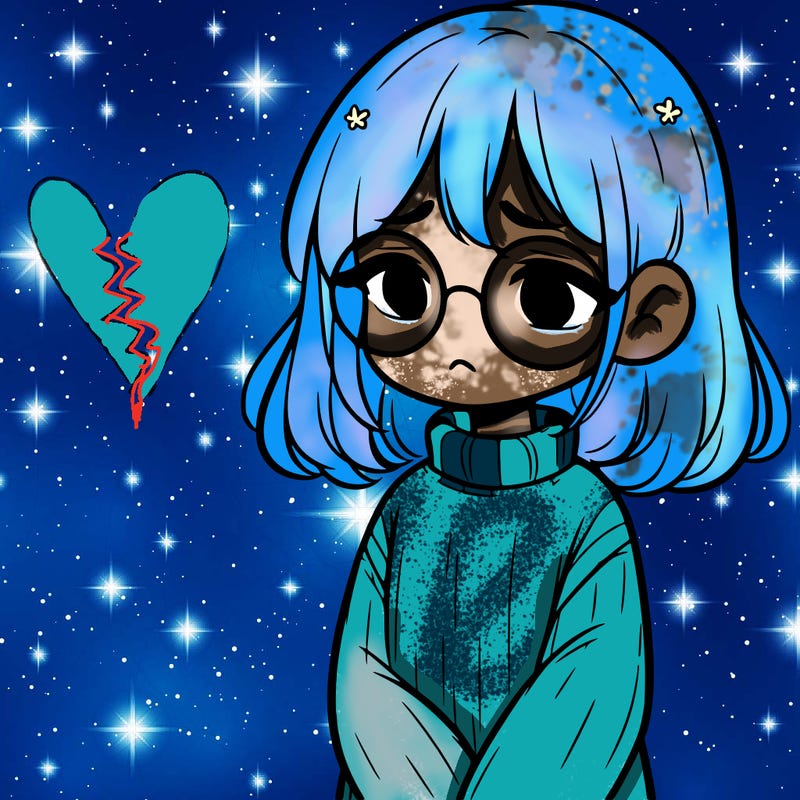 sad girl with glasses in a sweater