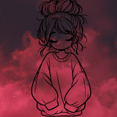 girl with baggy sweatshirt and messy bun