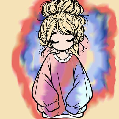 girl with baggy sweatshirt and messy bun