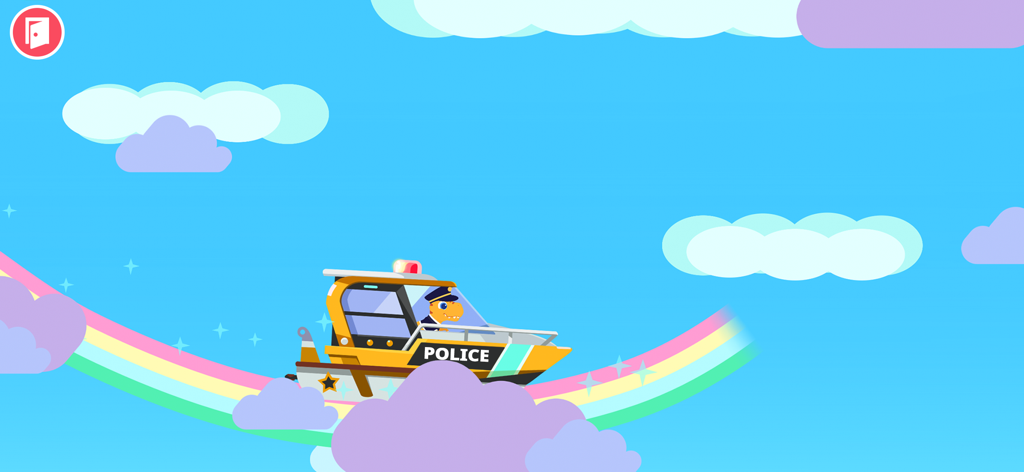 Dinosaur Police Car kids Games - 雲を抜ける虹の道を警察のボートを運転する恐竜警察官