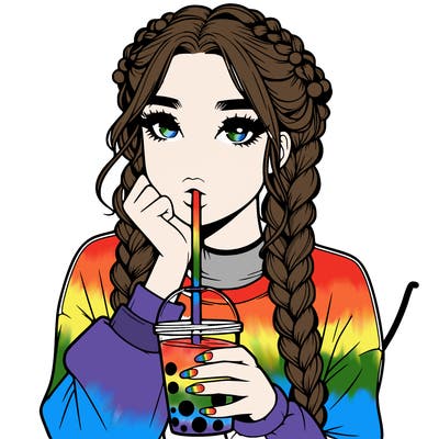 realistic girl with braided hair drinking boba