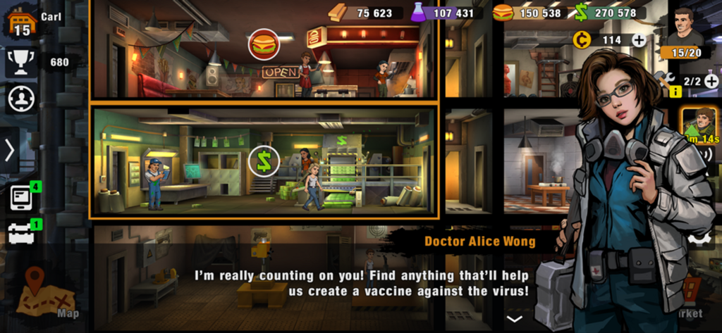 Underground shelter management and character dialogue in Zero City