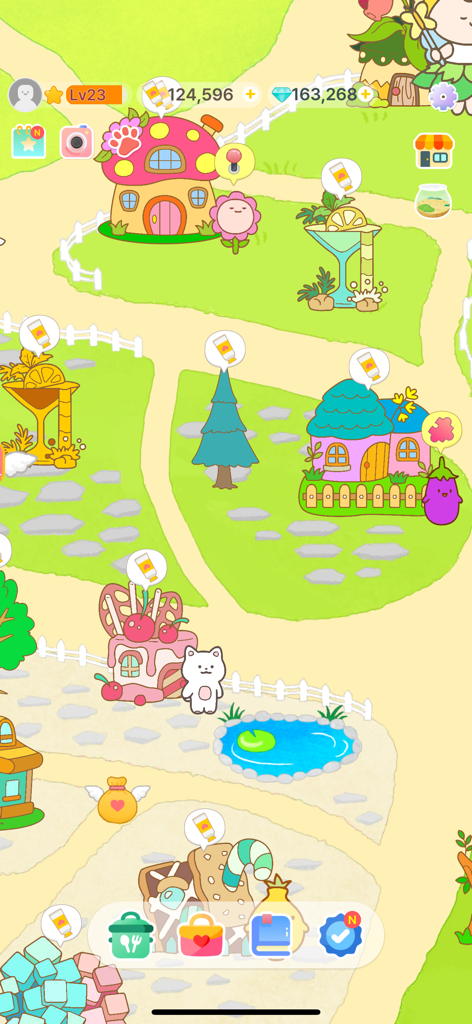 Color Town: My Lovely World - A screenshot of a cute village in Color Town featuring mushroom and cake houses