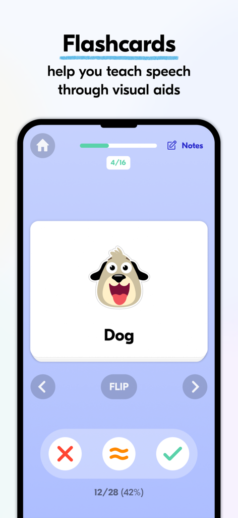 Speech Blubs Pro made for SLPs - Digital speech therapy flashcard showing a dog in the Speech Blubs Pro app for SLPs