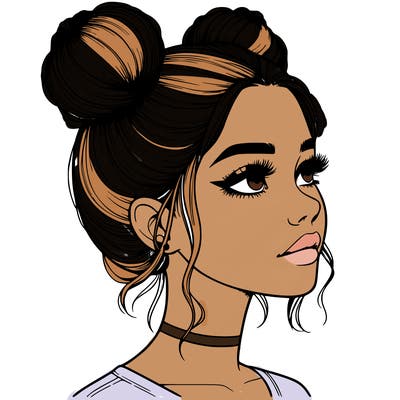 realistic girl with buns on the top of her head