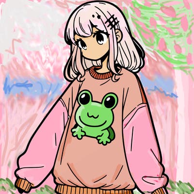 girl wearing frogging sweatshirt