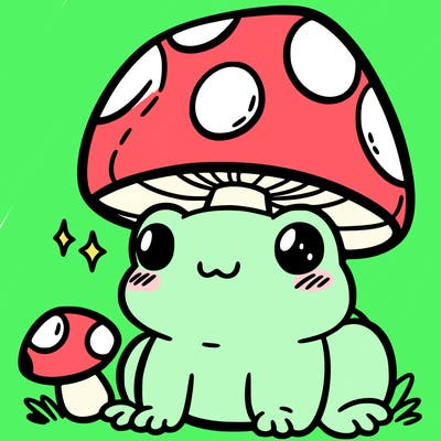 a cute frog with a mushroom hat