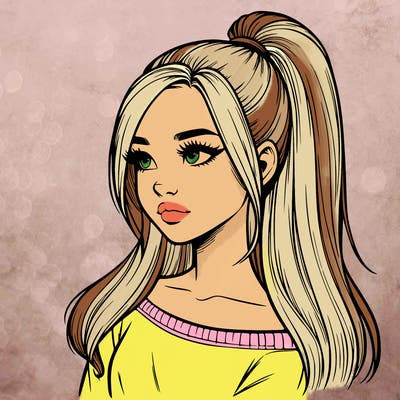 realistic girl with a high ponytail