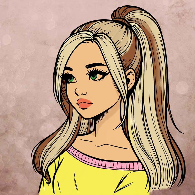 realistic girl with a high ponytail