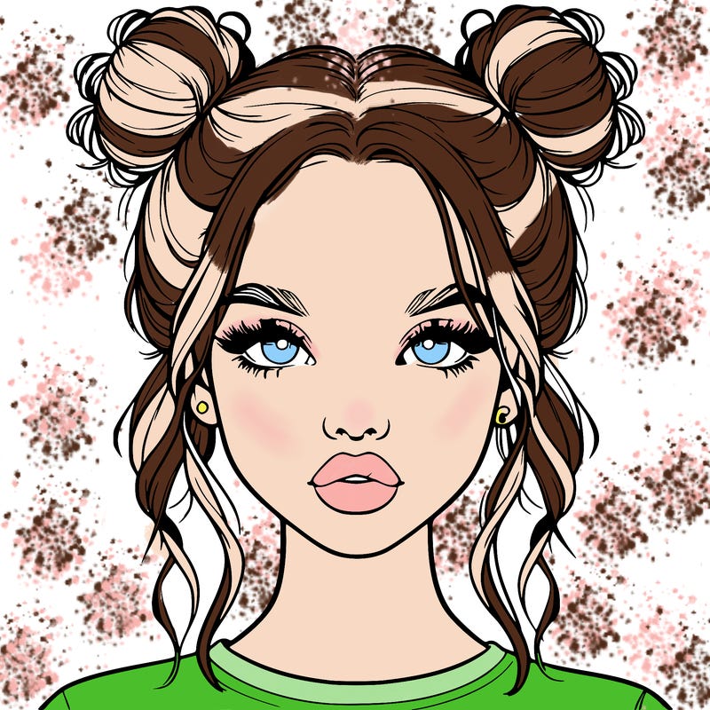 realistic girl with two buns in hair and lips