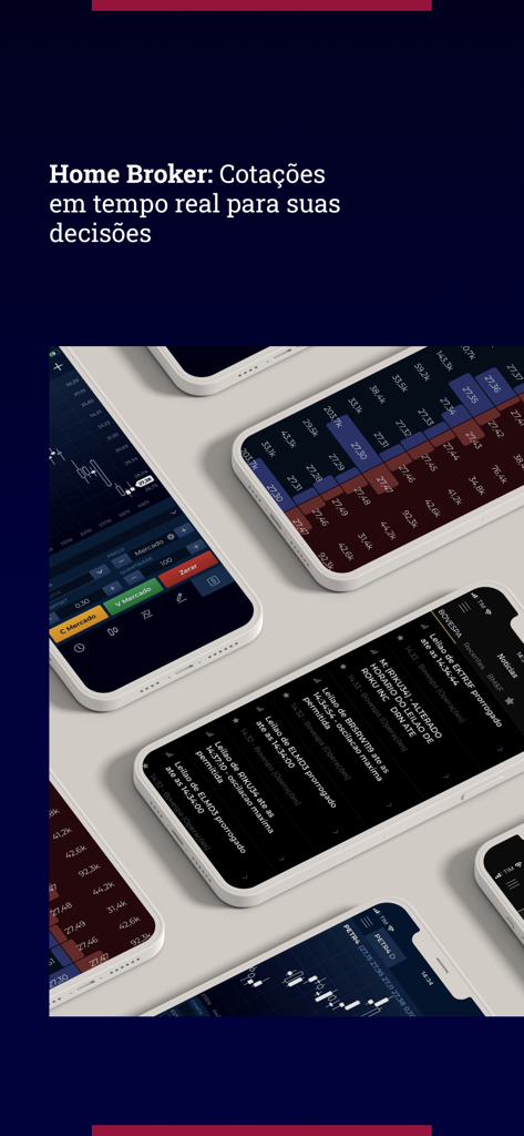 Safra Corretora - Interfaz de la aplicación móvil Safra Corretora mostrando cotizaciones de mercado en tiempo real y herramientas de trading profesional