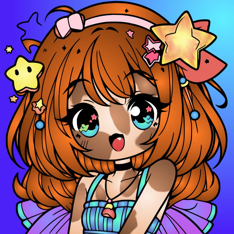 cute anime girl with star accessories