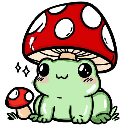a cute frog with a mushroom hat