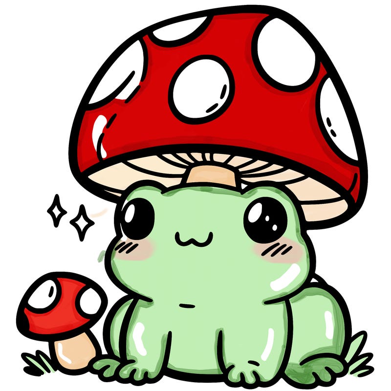 a cute frog with a mushroom hat