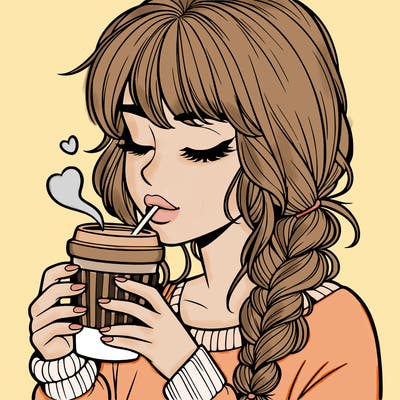 realistic girl drinking coffee