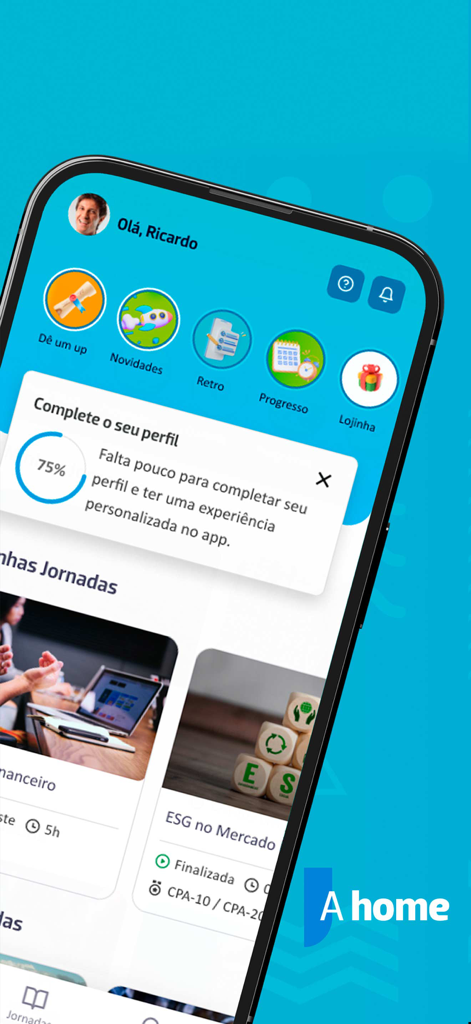 ANBIMA Edu - Home screen of the ANBIMA Edu app featuring financial education journeys and user progress