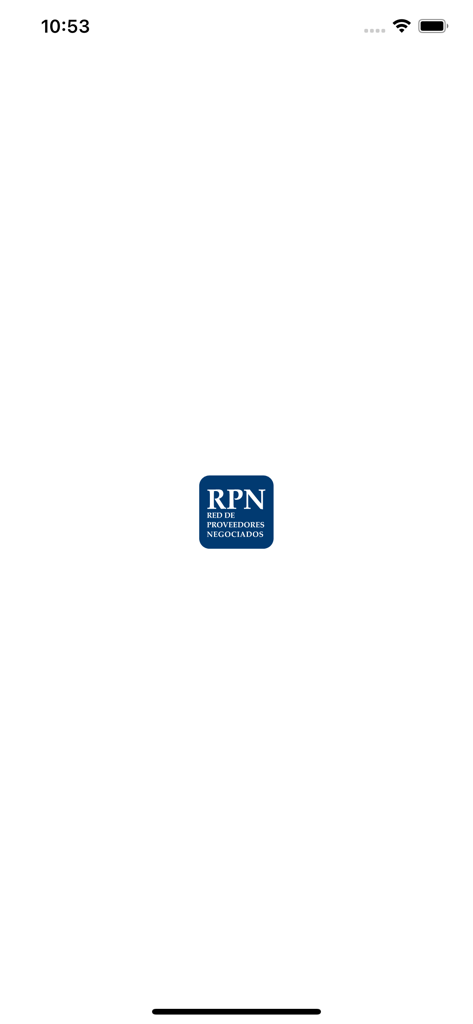 RPN Red de Proveedores Negociados app splash screen showing the company logo on a white background