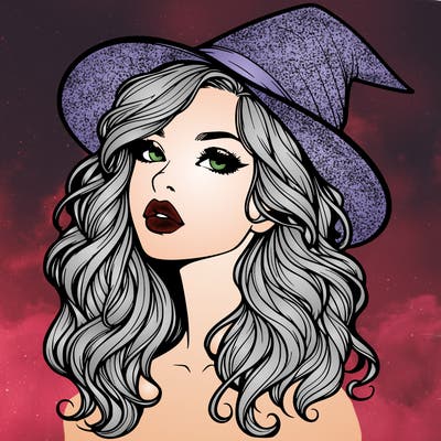 realistic witch girl with wavy hair and lips