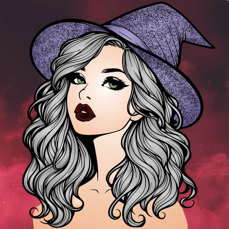 realistic witch girl with wavy hair and lips