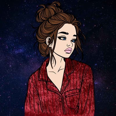 realistic woman with pajamas on and a messy bun