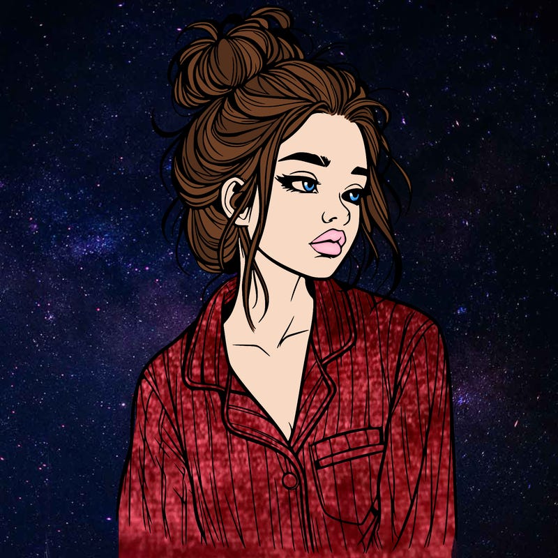 realistic woman with pajamas on and a messy bun