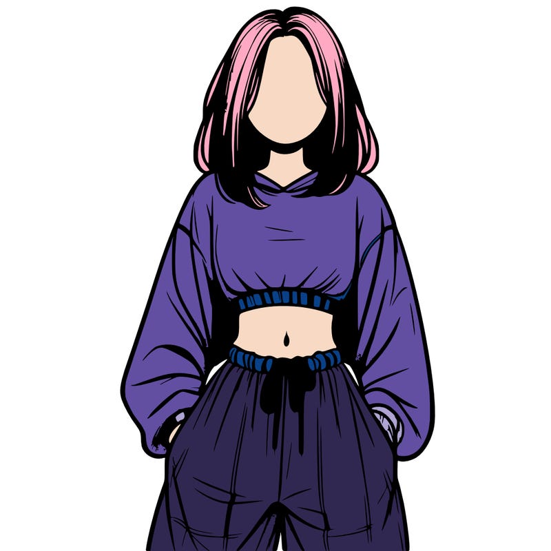 realistic girl faceless with baggy pants and a crop top