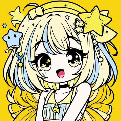 cute anime girl with star accessories