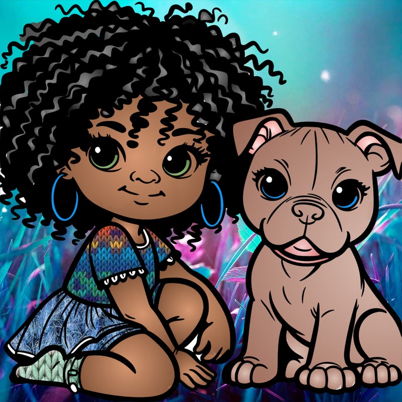 black american girl with pitbull