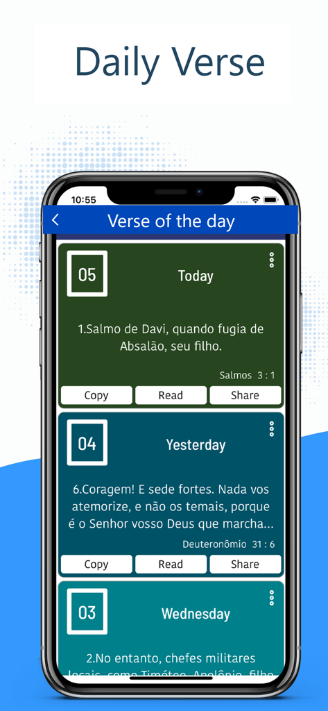 Smartphone screen showing the Daily Verse feature of the Biblia Ave Maria Catholic app in Portuguese