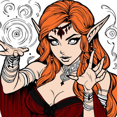 realistic scary beautiful elf sorceress casting spell