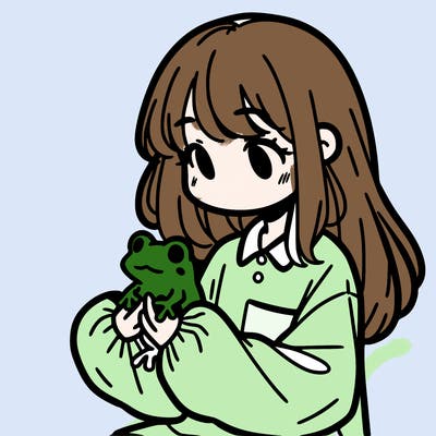 girl with long hair and a oversized shirt. and she is holding a frog