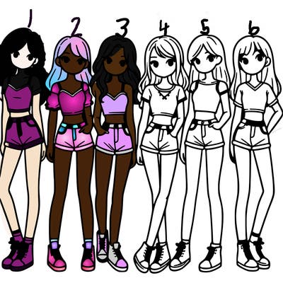 a group of girls wearing crop tops and shorts