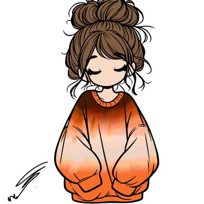girl with baggy sweatshirt and messy bun