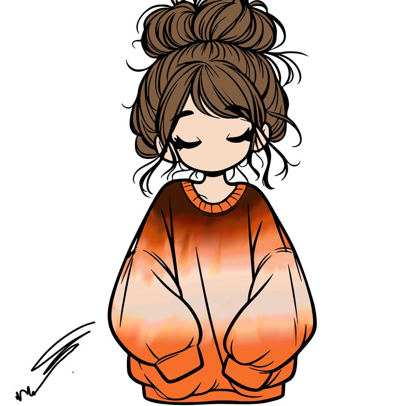 girl with baggy sweatshirt and messy bun