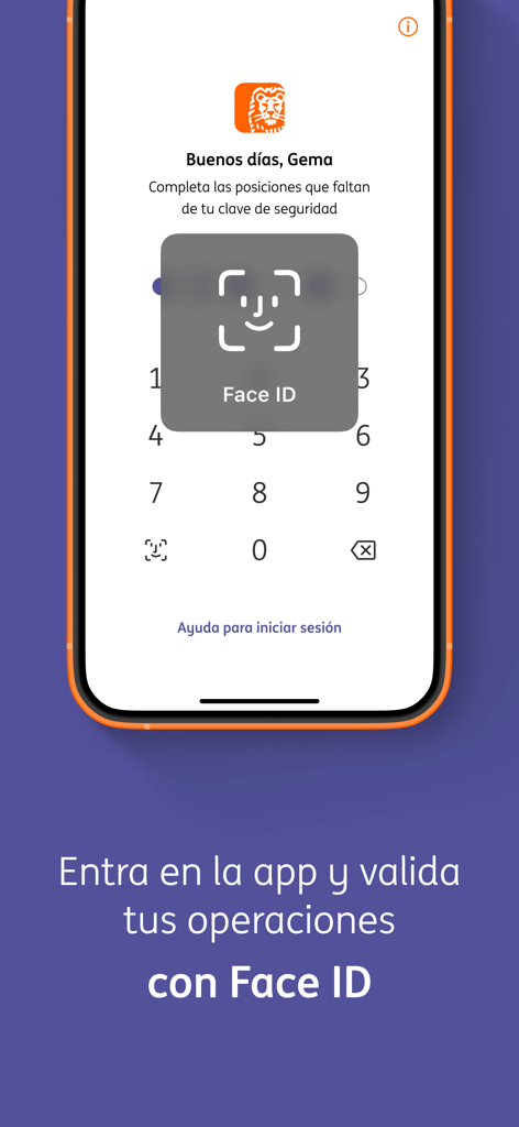 Tela do smartphone mostrando a página de login do aplicativo bancário ING com autenticação biométrica Face ID