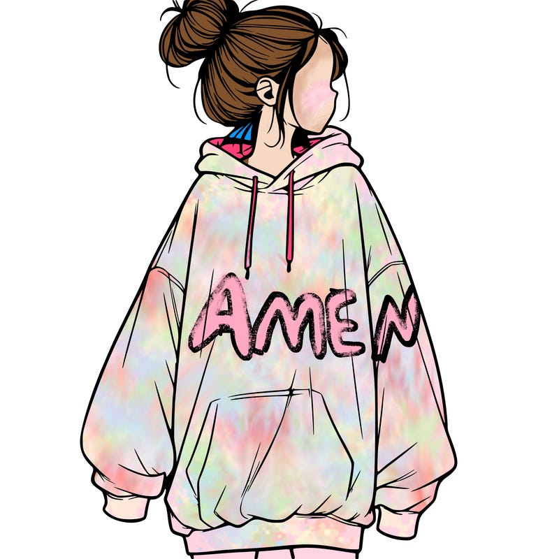 realistic girl with a oversized sweatshirt on and a bun