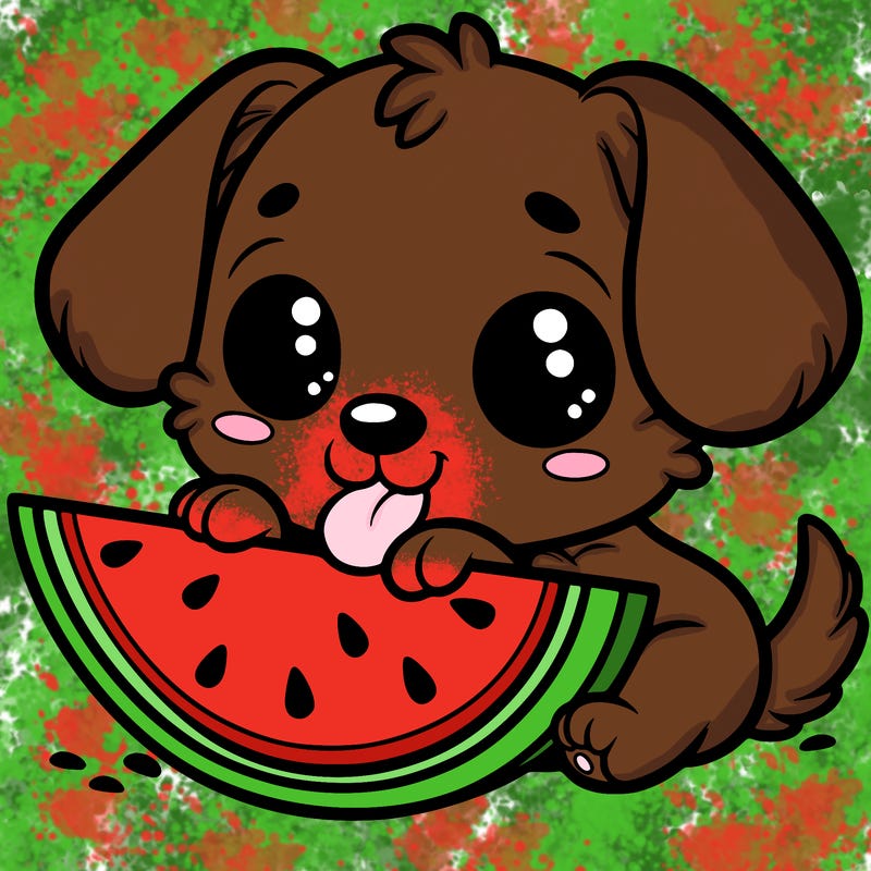puppy eating watermelon
