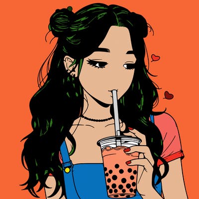 aesthetic realistic girl with boba