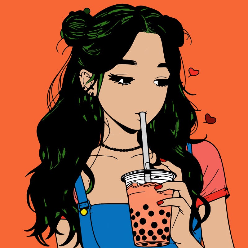 aesthetic realistic girl with boba