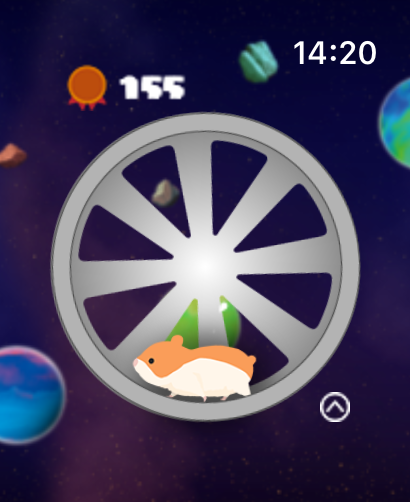 Infinite ∞ Hamster - A cute orange hamster running in a wheel against a space background with planets